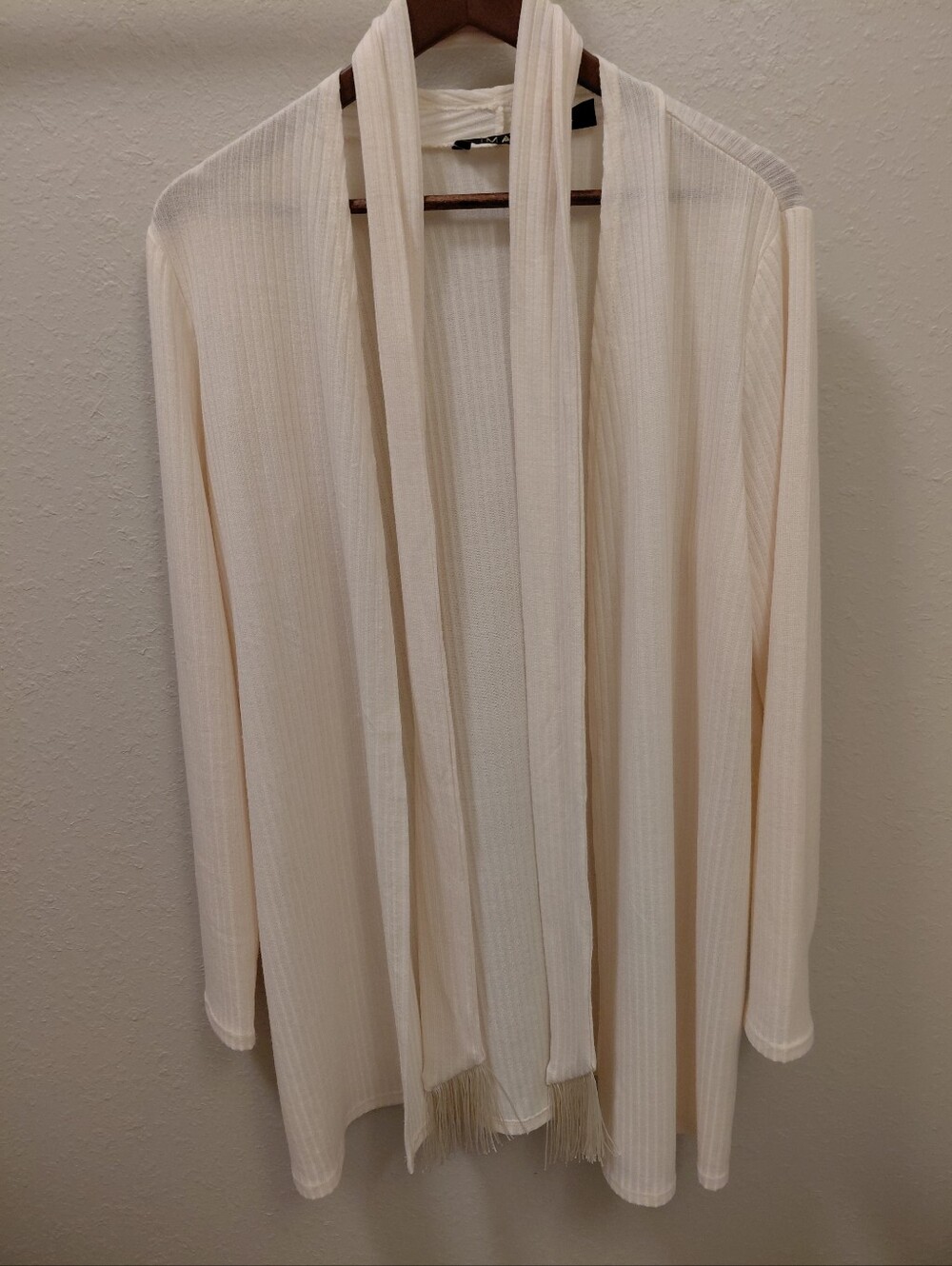 Iman Cream Open-Front Ribbed Women's Sweater with Scarf. Size L.